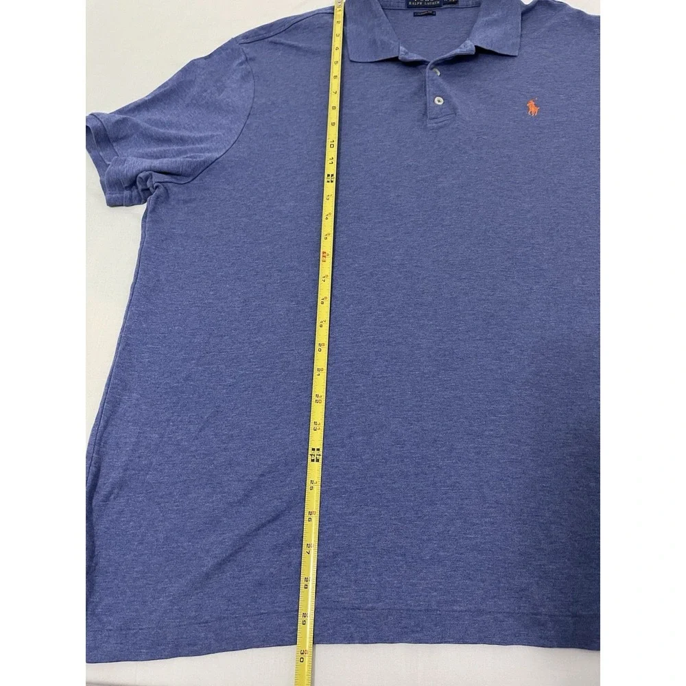 Polo Ralph Lauren Custom Fit Polo Shirt Light Blue Orange Pony Logo‎ Men's XL